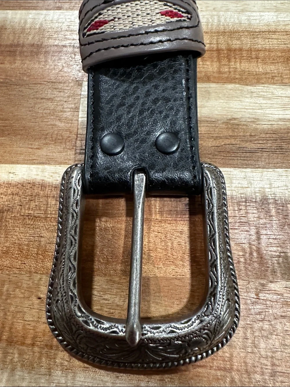 Classic Black Leather Men's Belt with Engraved Silver Buckle 449